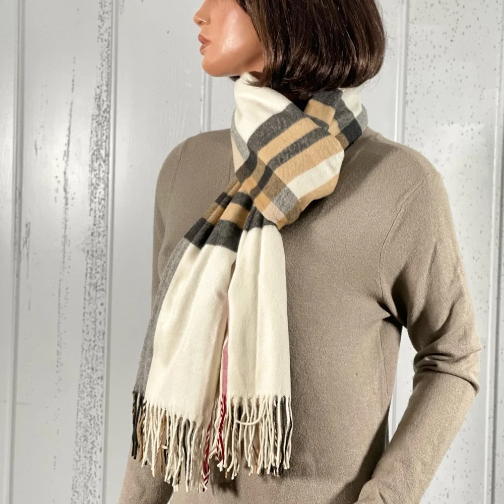 * Women's Oversize Plaid Shawl Scarf Fringe
